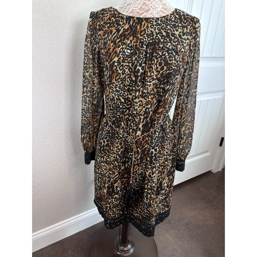 Tahari ASL‎ Levine Leopard Tiger Stripe Wmn's Shift Dress 8 Sheer Sleeve Lace